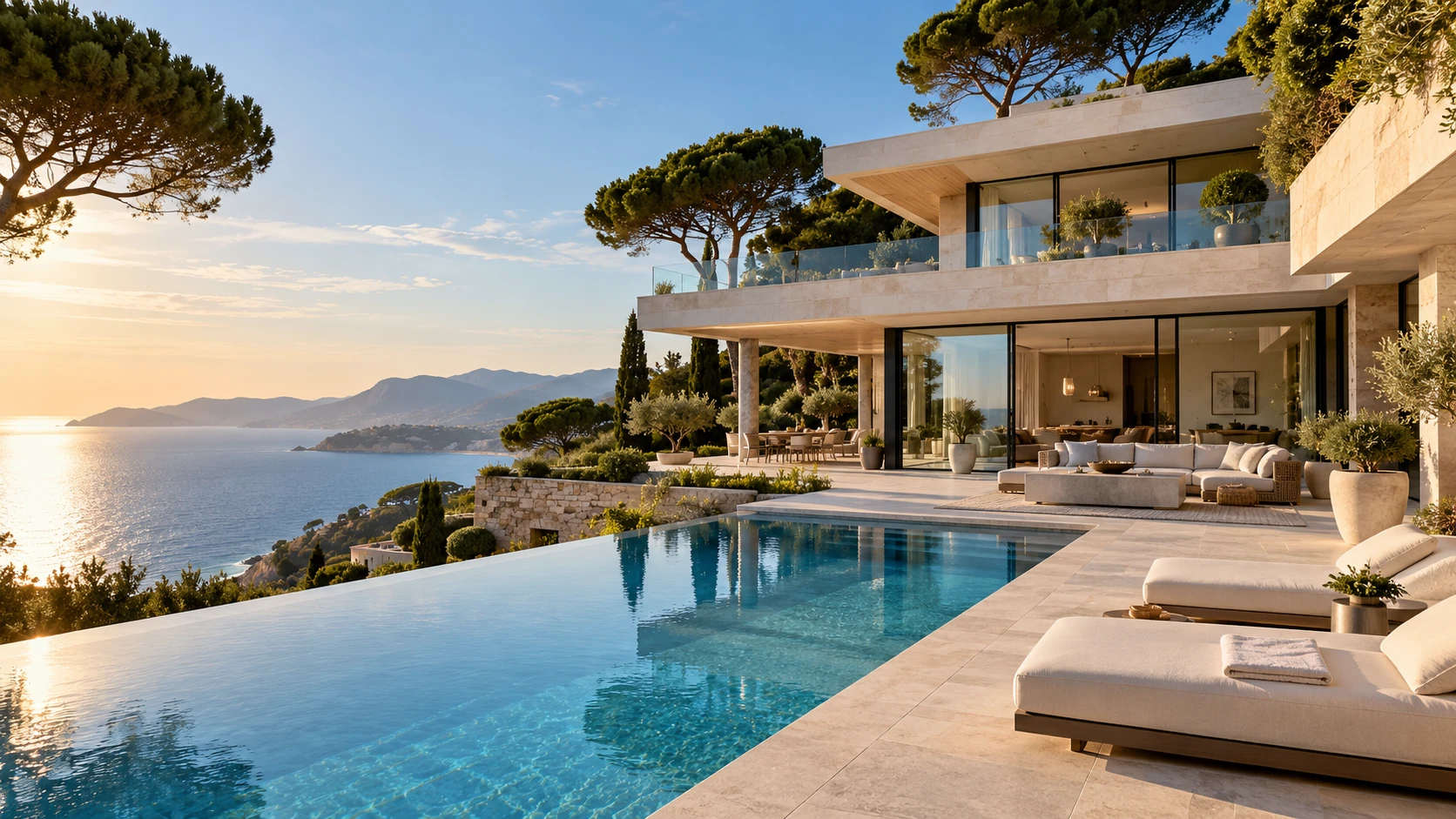 Villa contemporaine de luxe inspirée de la Côte d’Azur, avec piscine et vue sur la Méditerranée